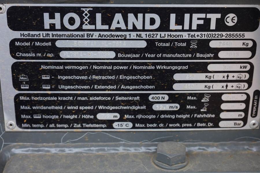 Holland Lift Ecostar HL-7814 Electric, 10m Working Height, 450k 2015 HOLLAND LIFT - Ecostar HL-7814 - 63507 Holland lift E...