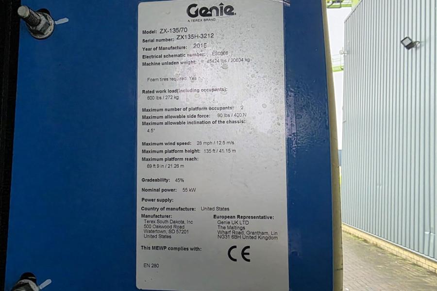 Genie ZX135/70 Diesel, 4x4x4 Drive, 43m Lifting Height, 2016 GENIE - ZX135/70 - 90349 ZX135/70 Diesel, 4x4x4 Drive, 43m Li...