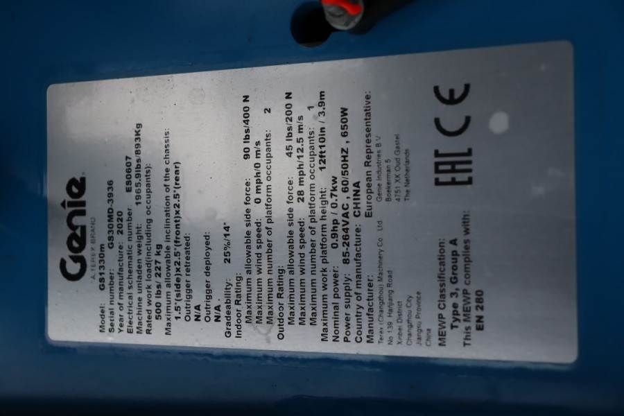 Genie GS1330M Valid inspection, *Guarantee! All-Electric 2020 GENIE - GS1330M - 60571 GS1330M Valid inspection, *Guarantee...