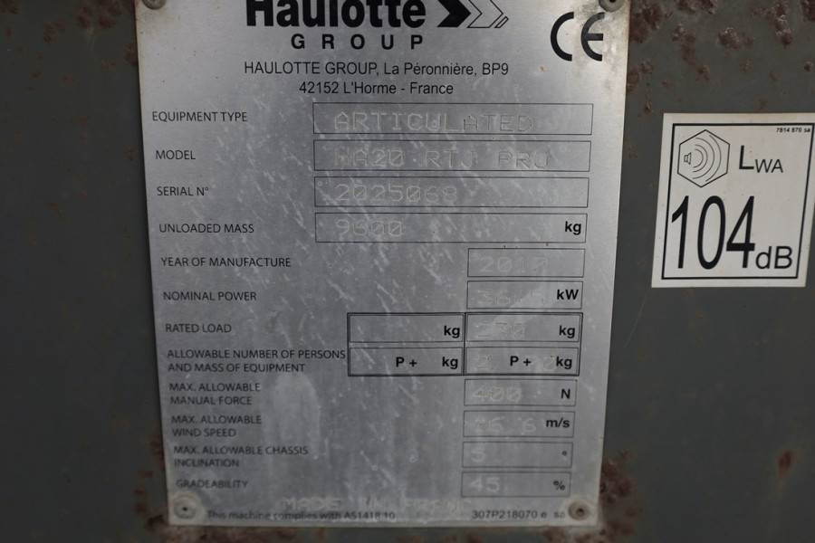 Haulotte HA20RTJ Pro Diesel, 20.6 m Working Height, 12.2 m 2017 HAULOTTE - HA20RTJ Pro - 63326 HA20RTJ Pro Diesel, 20.6 m ...