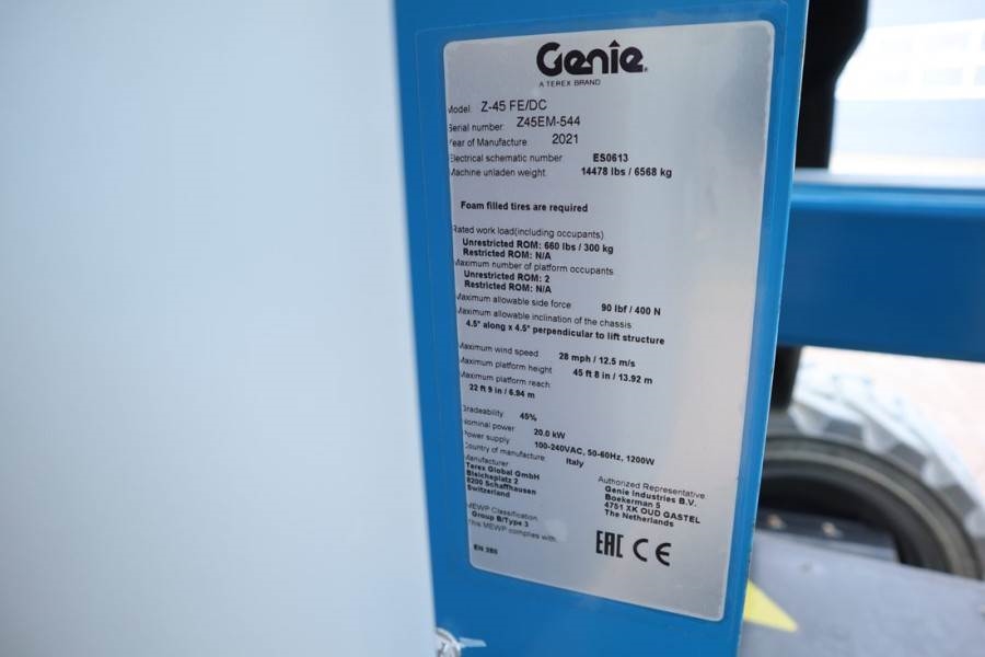Genie Z45FE/DC Hybrid Hybrid, 4x4 Drive, 16m Working Hei 2021 GENIE - Z45FE/DC Hybrid - 63724 Z45FE/DC Hybrid Hybrid, 4x4 ...