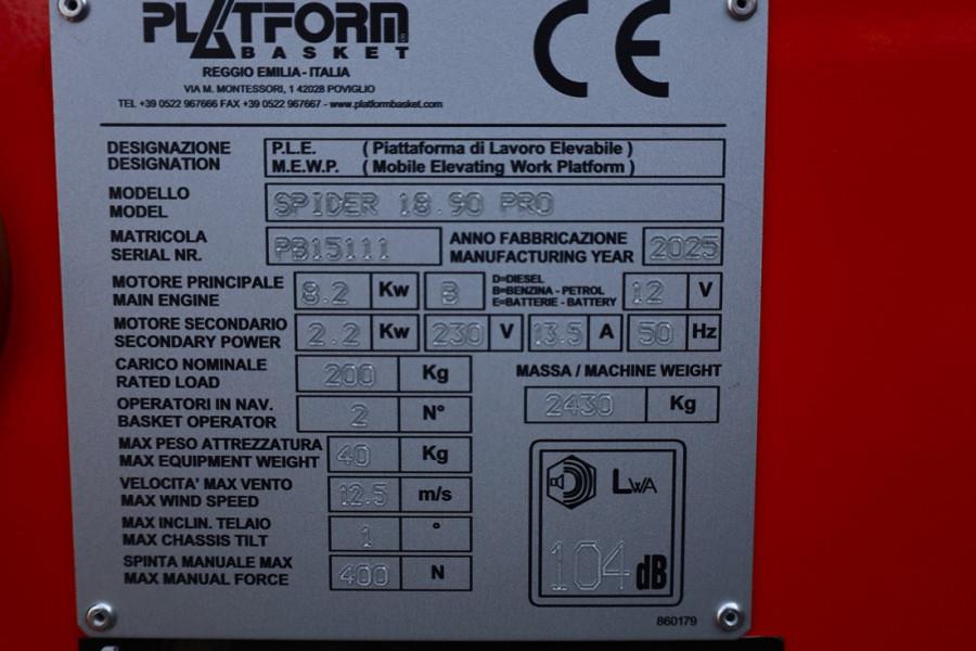 Platform Basket Spider 18.90 PRO CE Declaration, Valid inspection, 2025 PLATFORM BAS - Spider 18.90 PRO - 63536 Basket Spi...