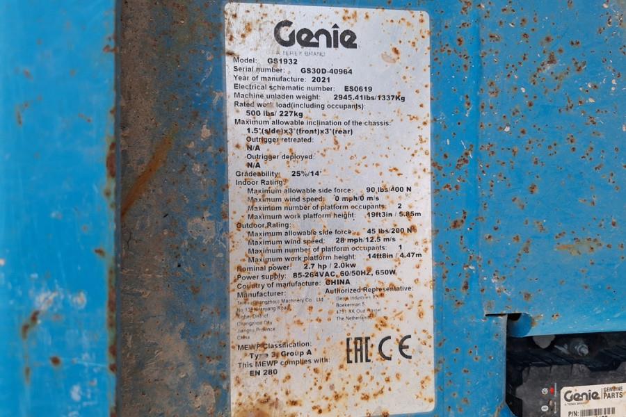Genie GS1932 E-Drive Several In Stock, 8m Working Height 2021 GENIE - GS1932 E-Drive - 63748 GS1932 E-Drive Several In Sto...