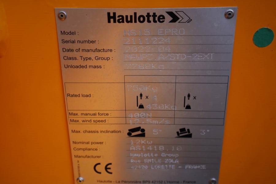 Haulotte HS15EPRO Valid Inspection, *Guarantee! Full Electr 2022 HAULOTTE - HS15EPRO - 61050 HS15EPRO Valid Inspection, *G...
