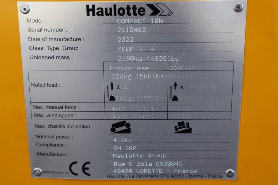 Haulotte Compact 10N Valid Iinspection, *Guarantee! 10m Wor 2022 HAULOTTE - Compact 10N - 61025 Compact 10N Valid Iinspect...