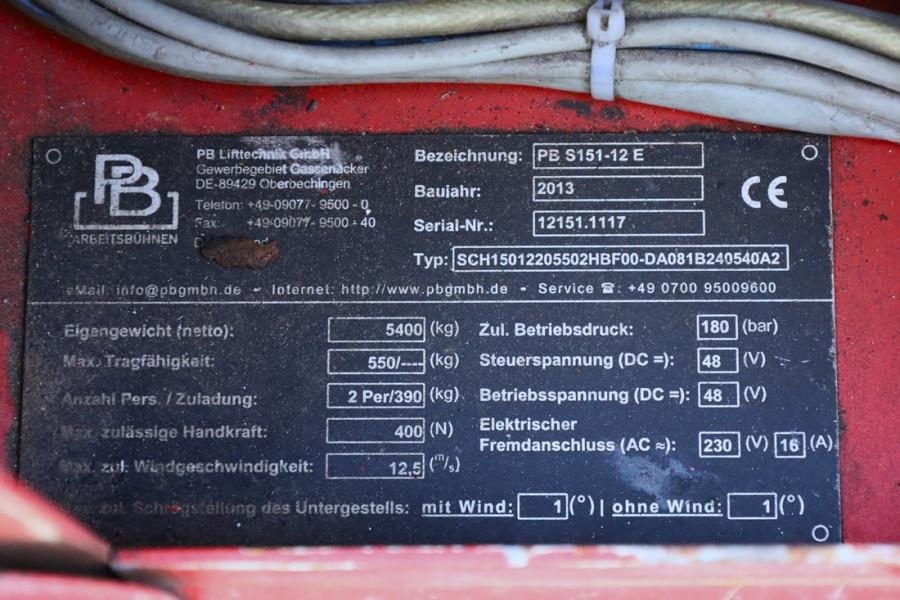 PB LIFT S151-12E Electric, 15m Working Height, 550kg 2013 PB LIFT - S151-12E - 90300 PB LIFT S151-12E Electric, 15m Workin...