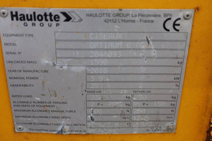 Haulotte Optimum 8AC Electric, 7.77m Working Height, 230kg 2018 HAULOTTE - Optimum 8AC - 63300 Optimum 8AC Electric, 7.77m...