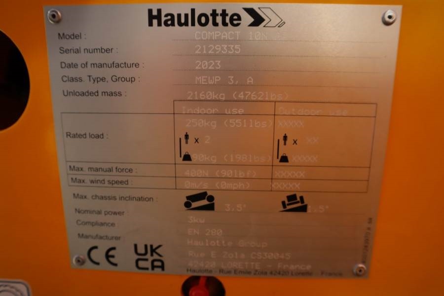 Haulotte Compact 10N Valid Iinspection, *Guarantee! 10m Wor 2023 HAULOTTE - Compact 10N - 61657 Compact 10N Valid Iinspect...