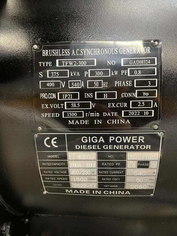 Giga power LT-W300GF 375 kVA open generator 2022 00031651 Giga power LT-W300GF 375 kVA open generator 2022 0 image 13