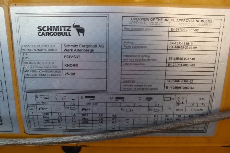 Schmitz CARG SCB3ST CoC Documents, TuV Loading Certificate 2018 SCHMITZ CARG - SCB3ST - 61411 Schmitz Cargobull CARG SCB3S...