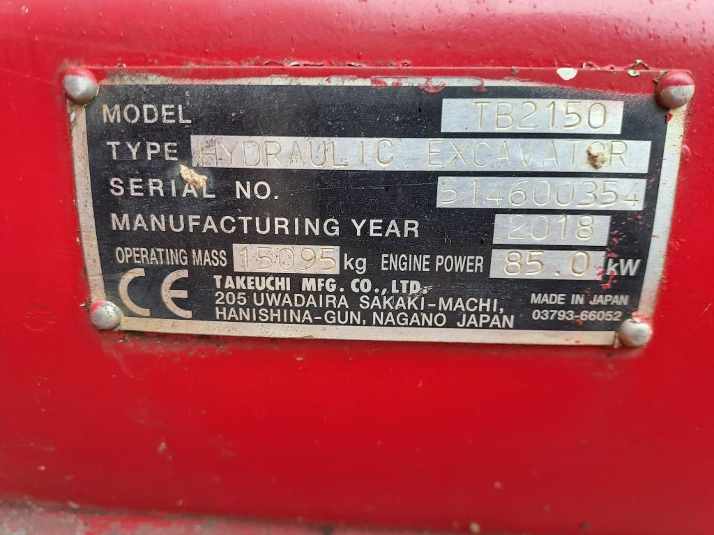 Takeuchi TB 2150 2018 ATR-1416 TB 2150 2018 1 Crawler Excavators image 12