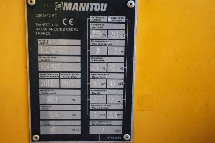 Manitou 150AETJ Electric, 15m Working Height, 6.5m Reach, 2011 MANITOU - 150AETJ - 63457 150AETJ Electric, 15m Working Hei...