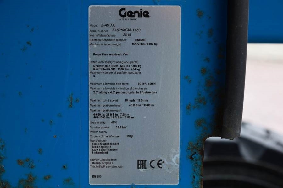Genie Z-45XC GUARANTEE, Diesel, 4x4 Drive, 16m Working H 2019 GENIE - Z-45XC - 63721 Z-45XC GUARANTEE, Diesel, 4x4 Drive, ...