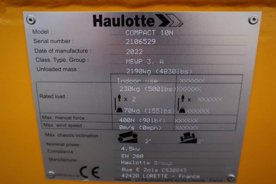 Haulotte Compact 10N Valid Inspection, *Guarantee! 10m Work 2022 HAULOTTE - Compact 10N - 60867 Compact 10N Valid Inspecti...