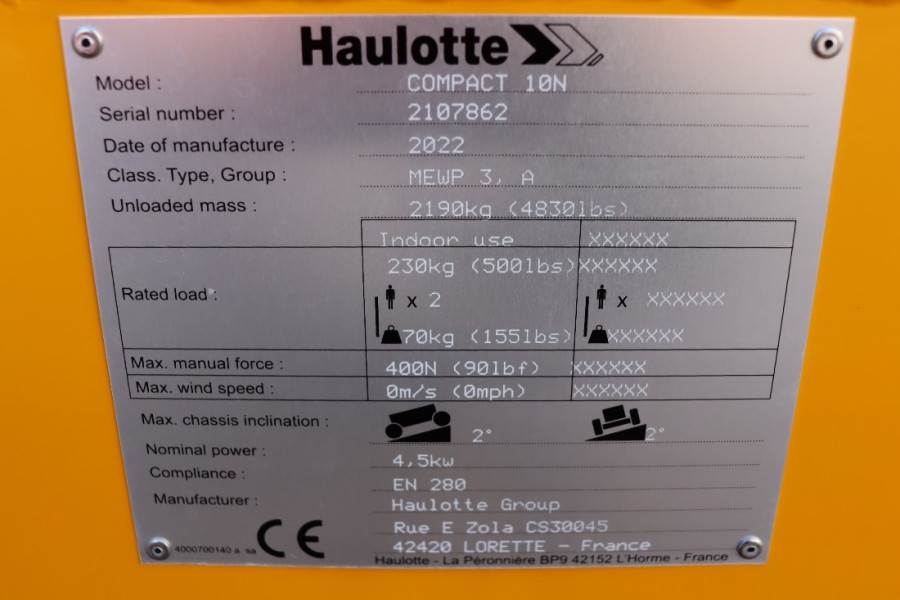 Haulotte Compact 10N Valid Inspection, *Guarantee! 10m Work 2022 HAULOTTE - Compact 10N - 60909 Compact 10N Valid Inspecti...