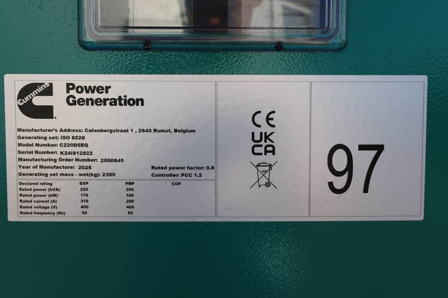 Cummins C220D5EQ Declaration of Conformity, Diesel, 220kVA 2025 CUMMINS - C220D5EQ - 63434 C220D5EQ Declaration of Conform...