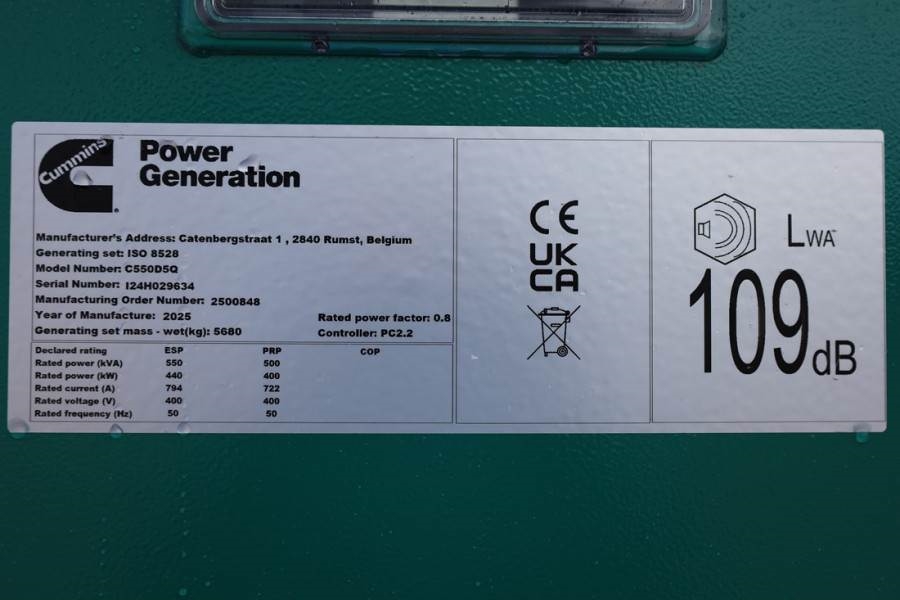 Cummins C550D5Q Declaration of Conformity, Diesel, 550kVA, 2025 CUMMINS - C550D5Q - 63608 C550D5Q Declaration of Conformit...