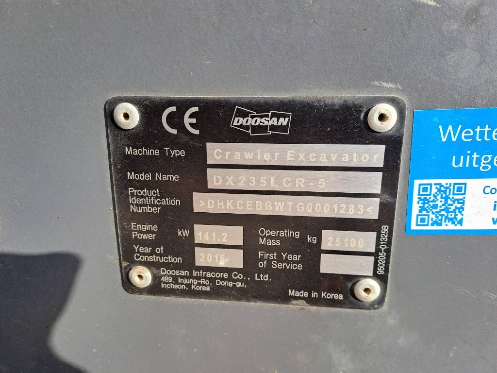 Doosan DX235LCR-5 2016 ATR-2042 DX235LCR-5 2016 1 Crawler Excavators image 5