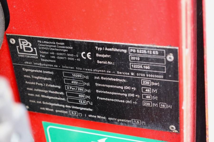 PB LIFT S225-12ES Electric, 22.5m Working Height, 450 2010 PB LIFT - S225-12ES - 500036 PB LIFT S225-12ES Electric, 22.5m ...