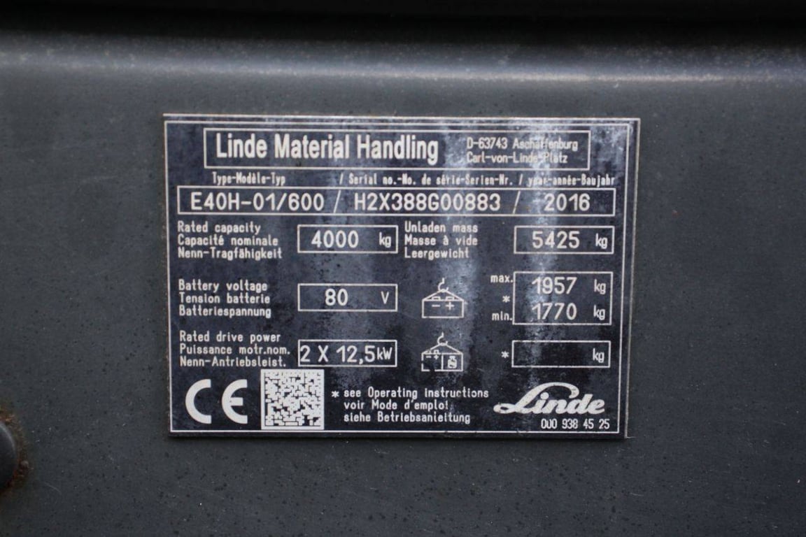 Forklift Linde E40H-01/600 Electric 4000kg 4.2m 2016 2016 E40H-01/600 2016 1 Forklift image 14