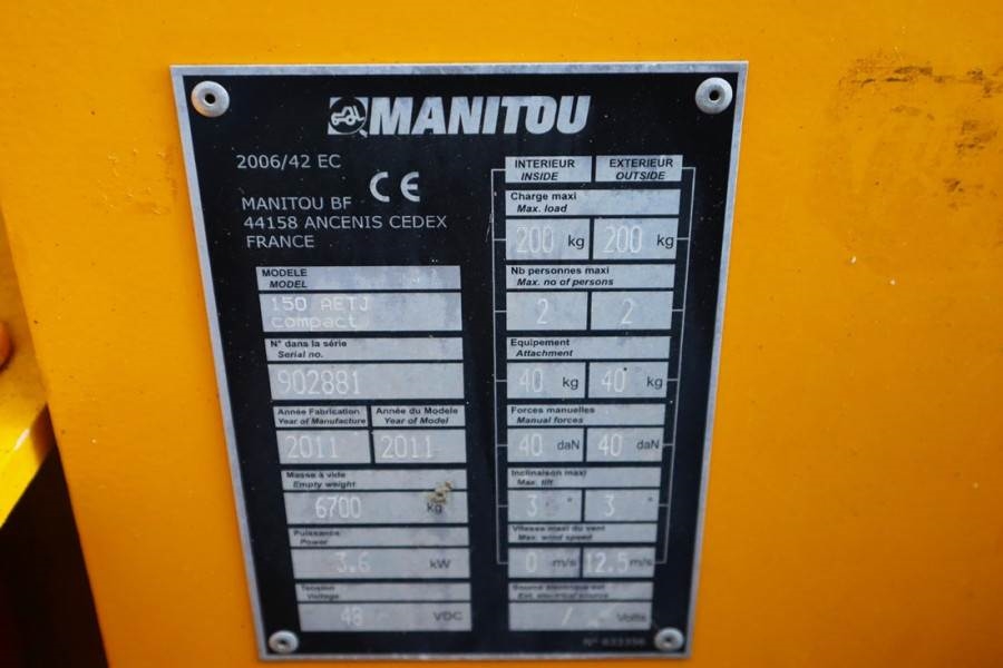 Manitou 150AETJ Compact Electric, 15m Working Height, 6.5m 2011 MANITOU - 150AETJ Compact - 63255 150AETJ Compact Electric...