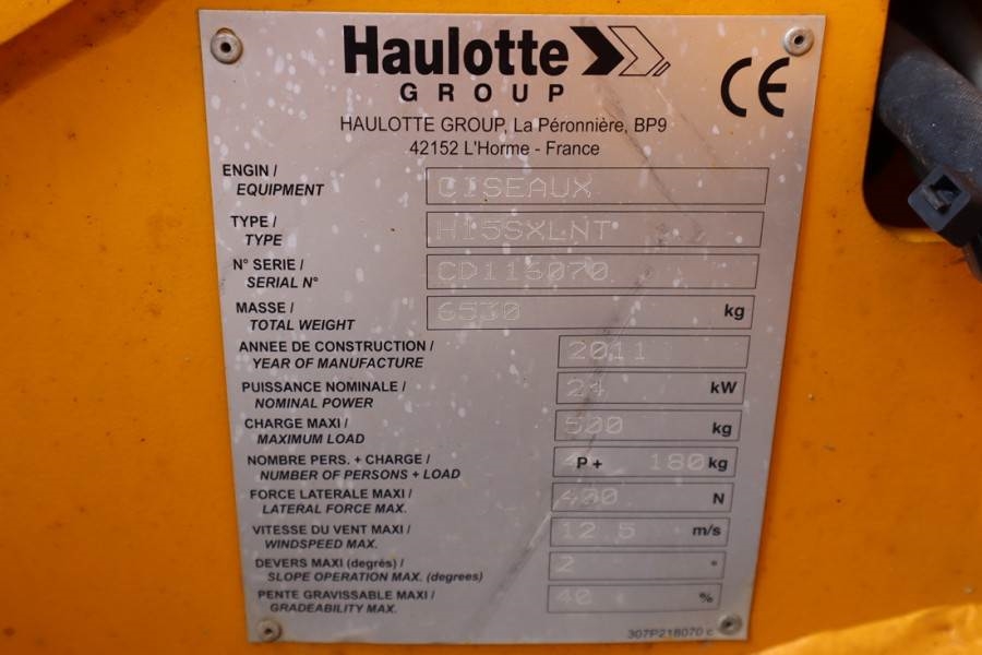 Haulotte H15SXL Diesel, 4x4 Drive, 15m Working Height, 500k 2011 HAULOTTE - H15SXL - 62922 H15SXL Diesel, 4x4 Drive, 15m W...
