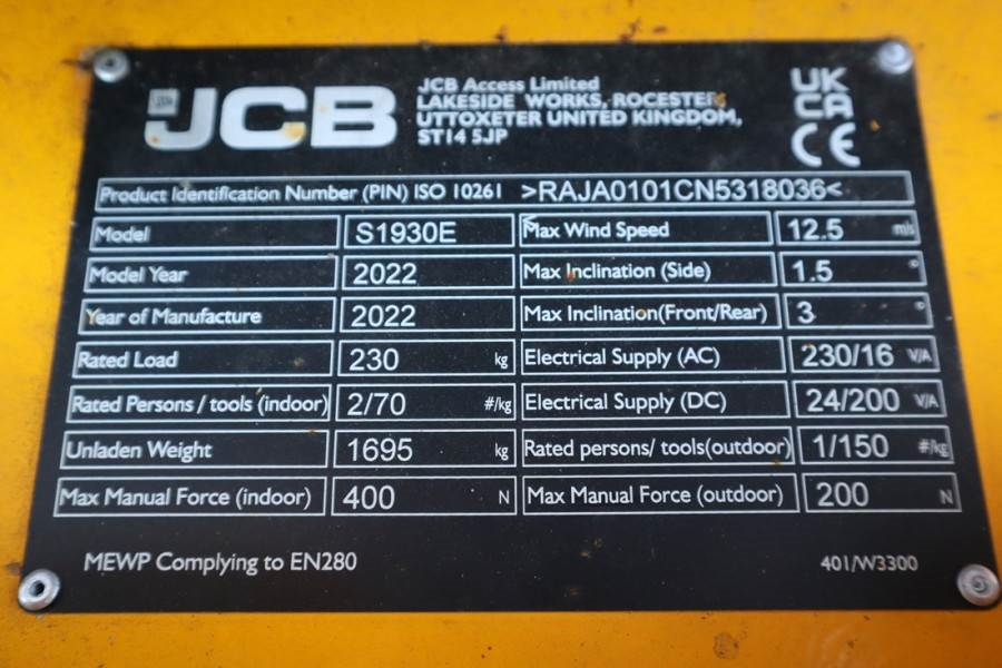 JCB S1930E Valid inspection, *Guarantee! 8m Working He 2022 JCB - S1930E - 61707 S1930E Valid inspection, *Guarantee! 8m W...