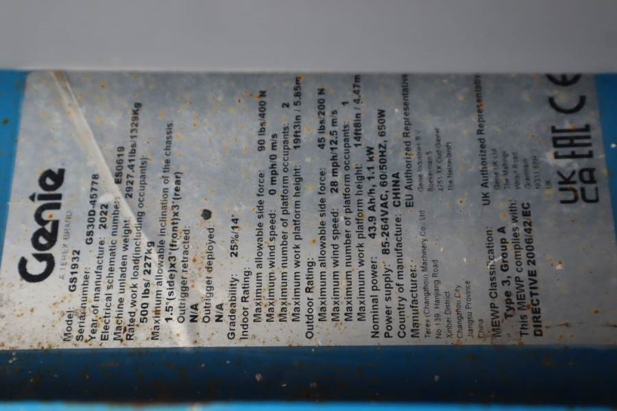 Genie GS1932 E-Drive Several In Stock, 8m Working Height 2022 GENIE - GS1932 E-Drive - 63737 GS1932 E-Drive Several In Sto...