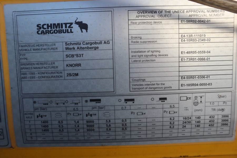 Schmitz CARG SCB3ST CoC Documents, TuV Loading Certificate 2015 SCHMITZ CARG - SCB3ST - 61400 Schmitz Cargobull CARG SCB3S...