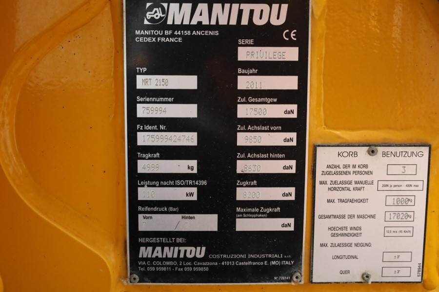 Manitou MRT2150 Privilege Diesel, 4x4 Drive And 4-Wheel St 2011 MANITOU - MRT2150 Privilege - 63010 MRT2150 Privilege Dies...