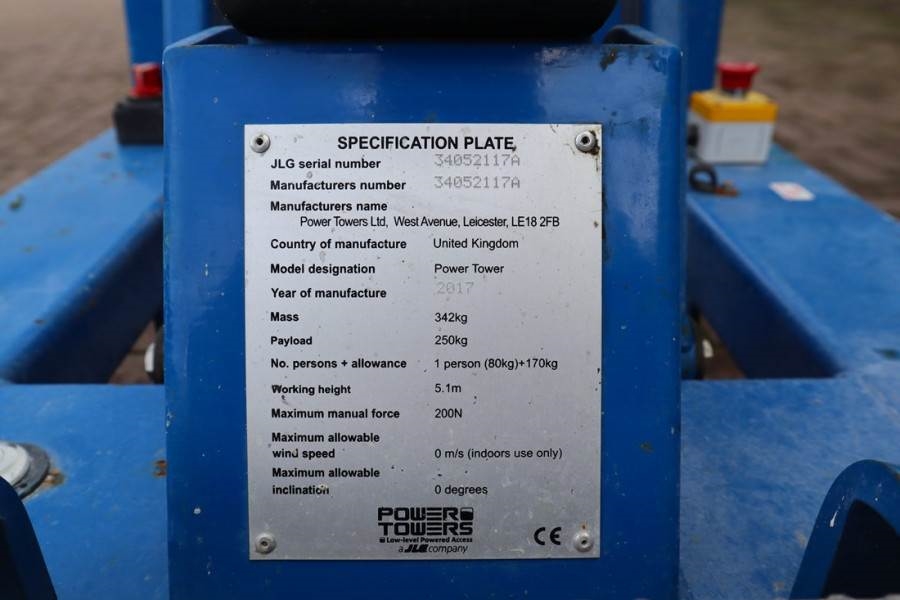 JLG Power Tower Electric, 5.10m Working Height, 250kg 2017 JLG - Power Tower - 62360 Power Tower Electric, 5.10m Working H...
