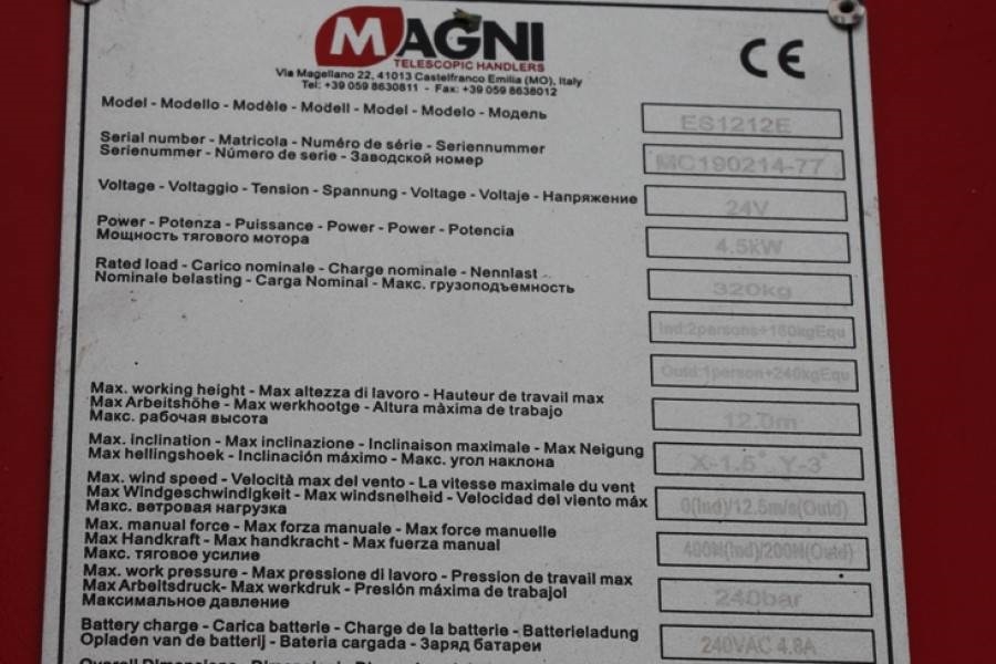 Magni ES1212E Electric, 12m Working Height, 320kg Capaci 2019 MAGNI - ES1212E - 60286 MAGNI ES1212E Electric, 12m Working ...