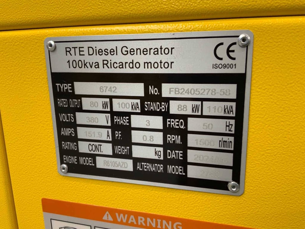 Generator 6742 Diesel 100kVA 2025 New 2025 RTE 6742 2025 0 Generators image 10