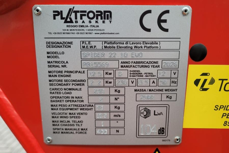 Platform Basket SPIDER 22.10 EVO CE Declaration, Valid inspection, 2026 PLATFORM BASKET - SPIDER 22.10 EVO - 64042 Basket ...