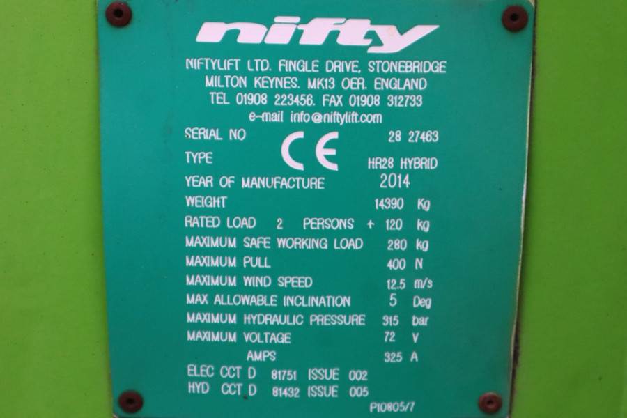 Niftylift HR28 HYBRIDE Valid inspection, *Guarantee! Hybrid, 2014 NIFTYLIFT - HR28 HYBRIDE - 62219 Niftylift HR28 HYBRIDE ...