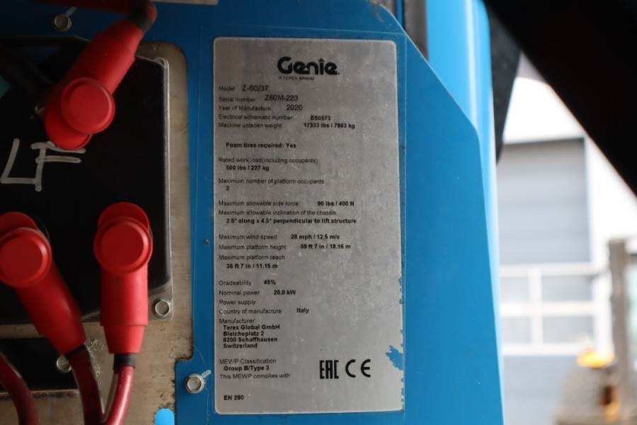 Genie Z60/37FE Guarantee! Hybrid, 4x4 Drive, 20m Working 2020 GENIE - Z60/37FE - 63727 Z60/37FE Guarantee! Hybrid, 4x4 Dri...