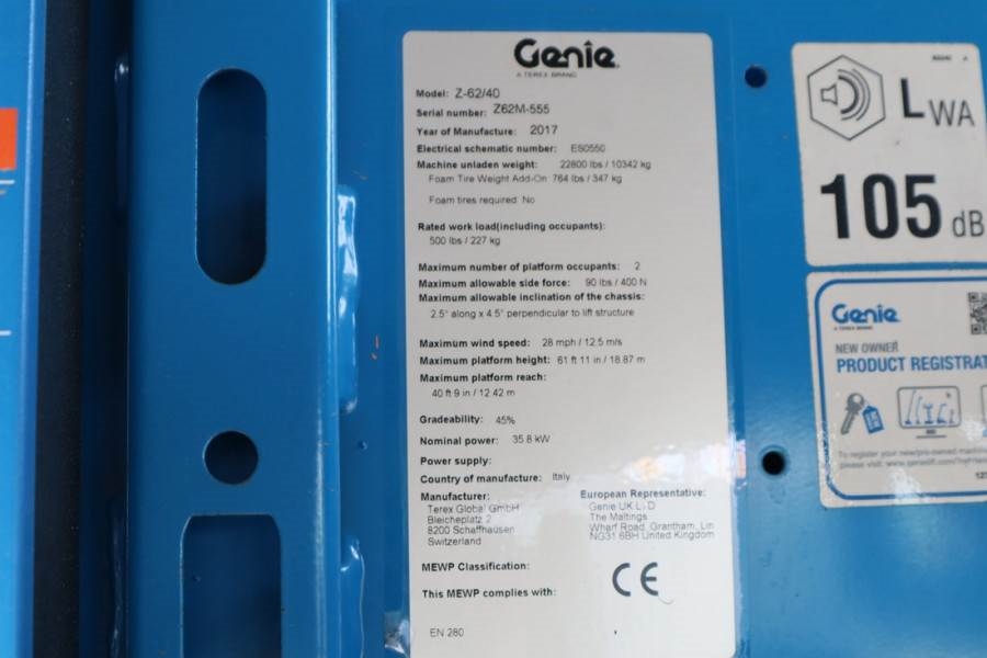 Genie Z62/40 Valid inspection, *Guarantee! Diesel, 4x4 D 2017 GENIE - Z62/40 - 61256 Z62/40 Valid inspection, *Guarantee! ...