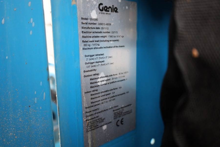 Genie GS5390 Diesel, 4x4 Drive, 18.15m Working Height, 6 2012 GENIE - GS5390 - 63309 GS5390 Diesel, 4x4 Drive, 18.15m Work...