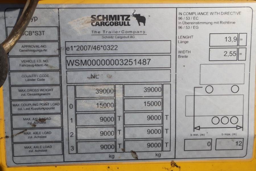 Schmitz CARG SCB3ST CoC Documents, TuV Loading Certificate 2016 SCHMITZ CARG - SCB3ST - 61407 Schmitz Cargobull CARG SCB3S...