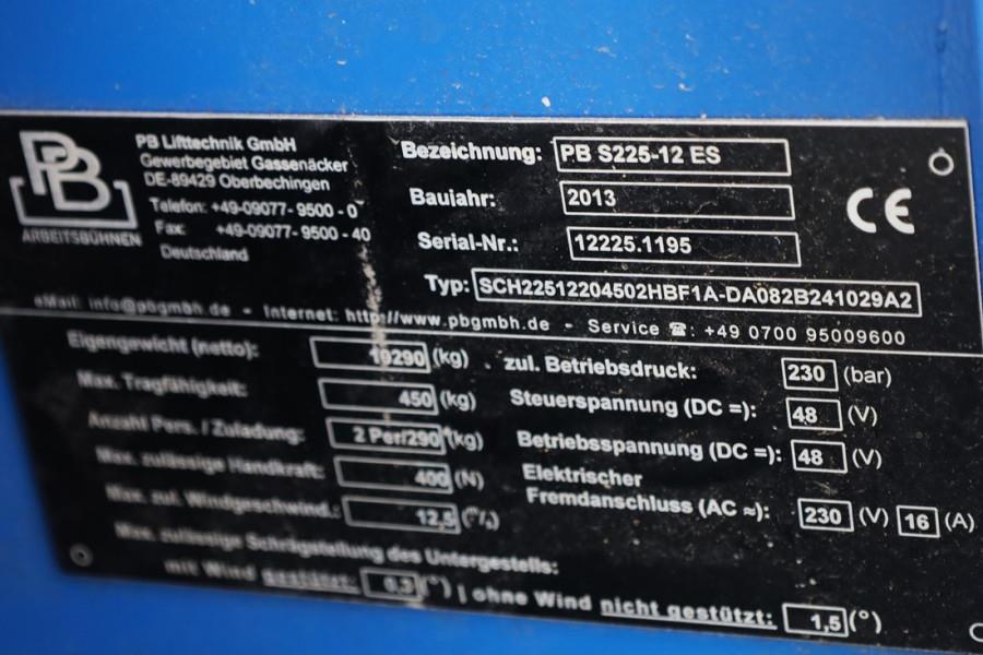 PB LIFT S225-12ES Electric, 22.5m Working Height, 450 2013 PB LIFT - S225-12ES - 90307 PB LIFT S225-12ES Electric, 22.5m W...