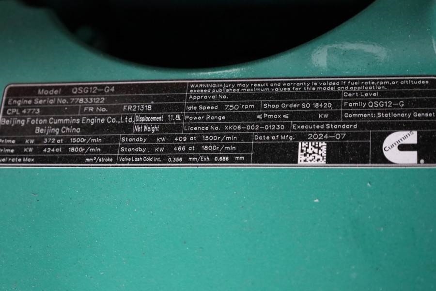 Cummins C450D5Q Declaration of Conformity, Diesel, 450kVA, 2025 CUMMINS - C450D5Q - 63607 C450D5Q Declaration of Conformit...