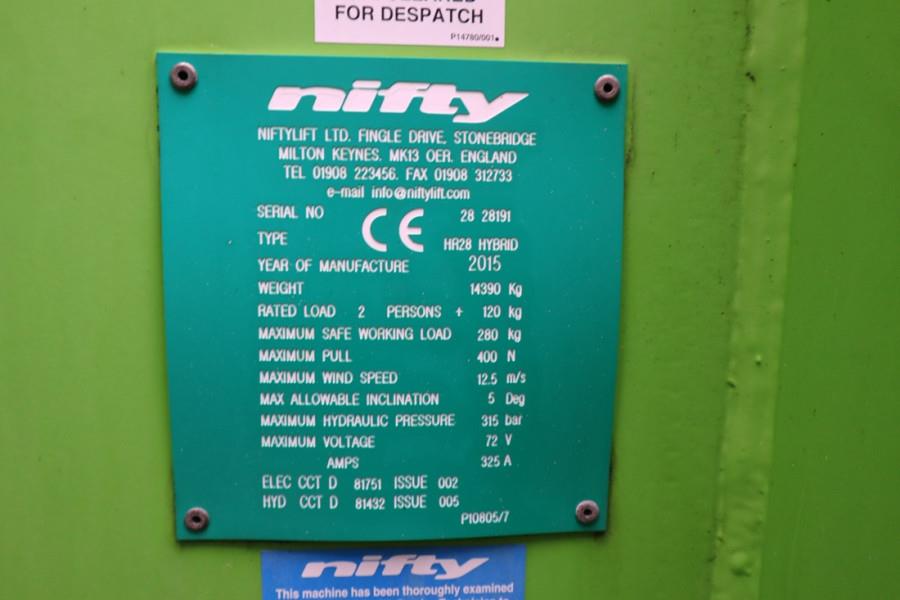 Niftylift HR28 HYBRIDE Valid inspection, *Guarantee! Hybrid, 2015 NIFTYLIFT - HR28 HYBRIDE - 62212 Niftylift HR28 HYBRIDE ...