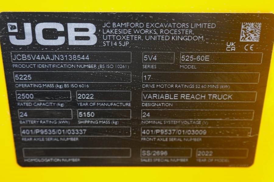 JCB 525-60E Guarantee! Fully Electric, 2500kg Capacity 2022 JCB - 525-60E - 63190 525-60E Guarantee! Fully Electric, 2500k...