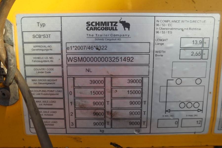 Schmitz CARG SCB3ST CoC Documents, TuV Loading Certificate 2016 SCHMITZ CARG - SCB3ST - 61406 Schmitz Cargobull CARG SCB3S...