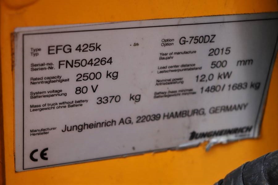 Jungheinrich EFG425K Electric, Lifting Height 7500mm, Freelift 2015 JUNGHEINRICH - EFG425K - 60654 EFG425K Electric, Lifti...