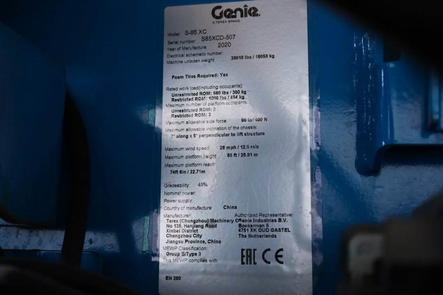 Genie S85XC Valid inspection, *Guarantee! Diesel, 4x4 Dr 2020 GENIE - S85XC - 63325 S85XC Valid inspection, *Guarantee! Di...