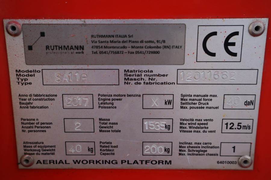 Ruthmann BLUELIFT SA11P As-Is, Electric, 11m Working Height 2017 RUTHMANN - BLUELIFT SA11P - 61467 Ruthmann BLUELIFT SA11P...