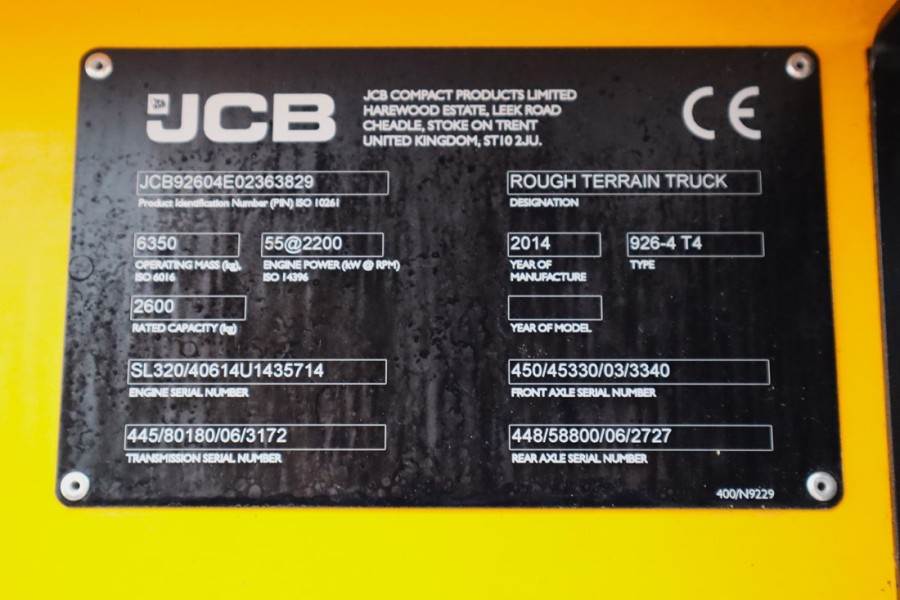 JCB 926 Diesel, 4x4 Drive, Triplex mast, 5500mm Liftin 2014 JCB - 926 - 61439 926 Diesel, 4x4 Drive, Triplex mast, 5500mm ...