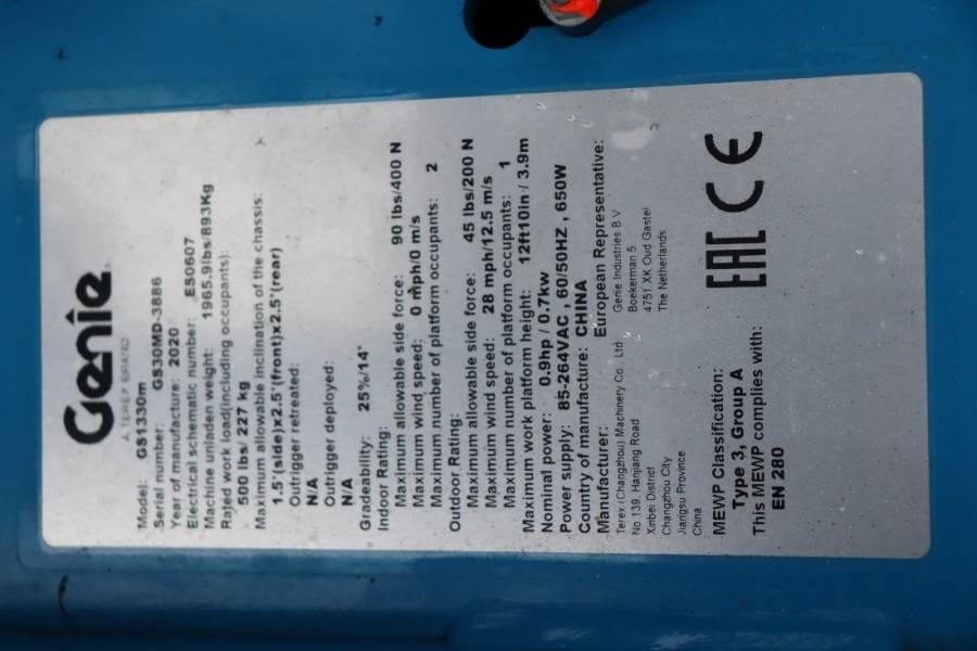 Genie GS1330M Valid inspection, *Guarantee! All-Electric 2020 GENIE - GS1330M - 60568 GS1330M Valid inspection, *Guarantee...