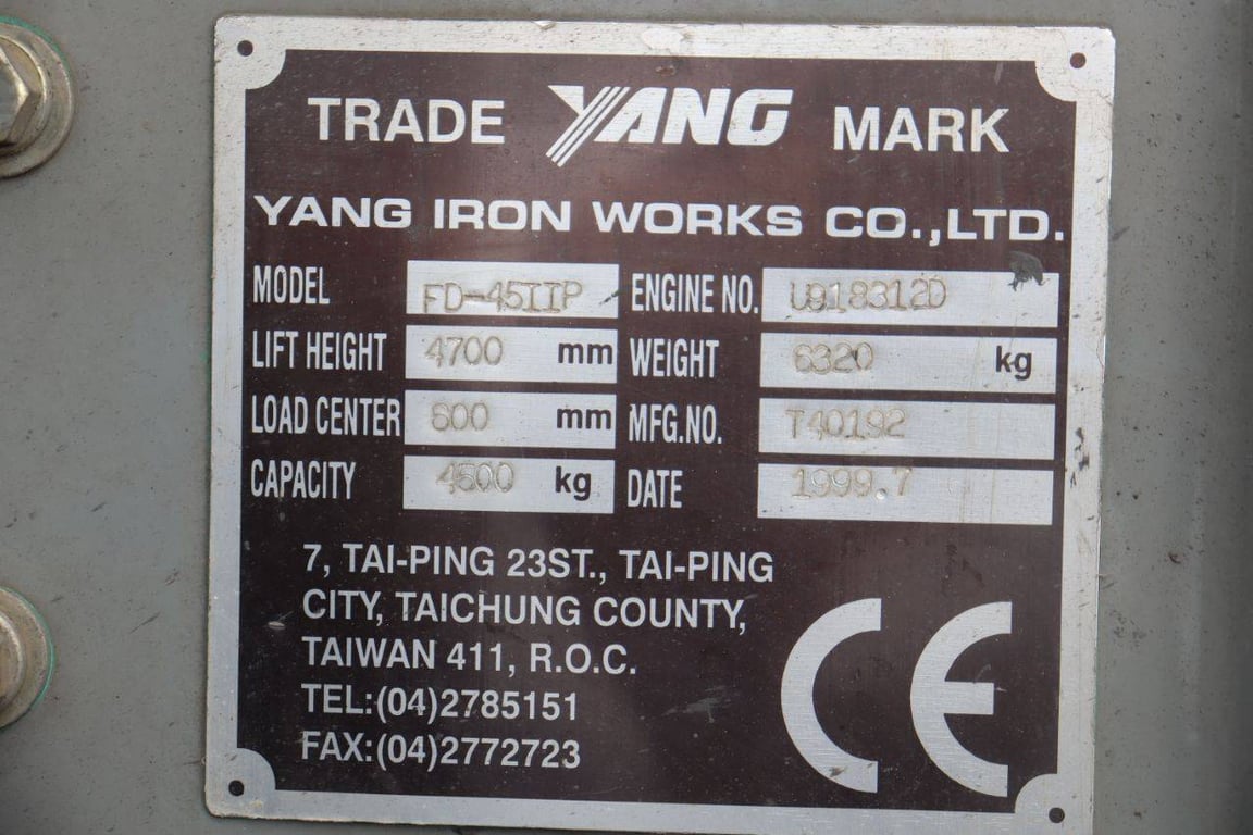 Forklift Yang FD-45TIP Diesel 4500kg 4.7m 1999 1999 Yang FD-45IIP 1999 1 Forklift image 14